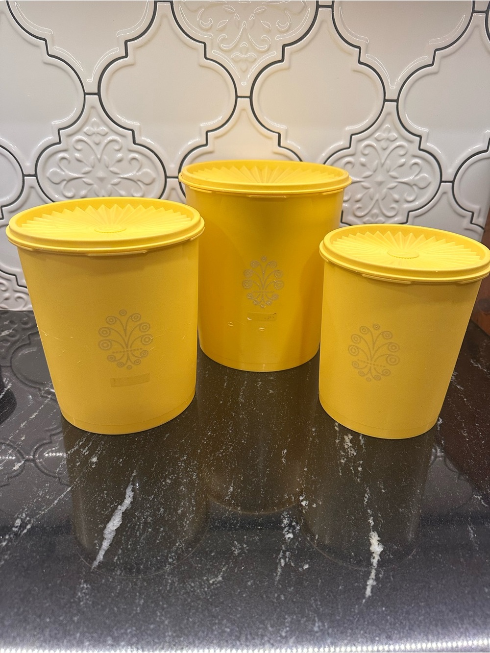 3 Gold Tupperware Canisters